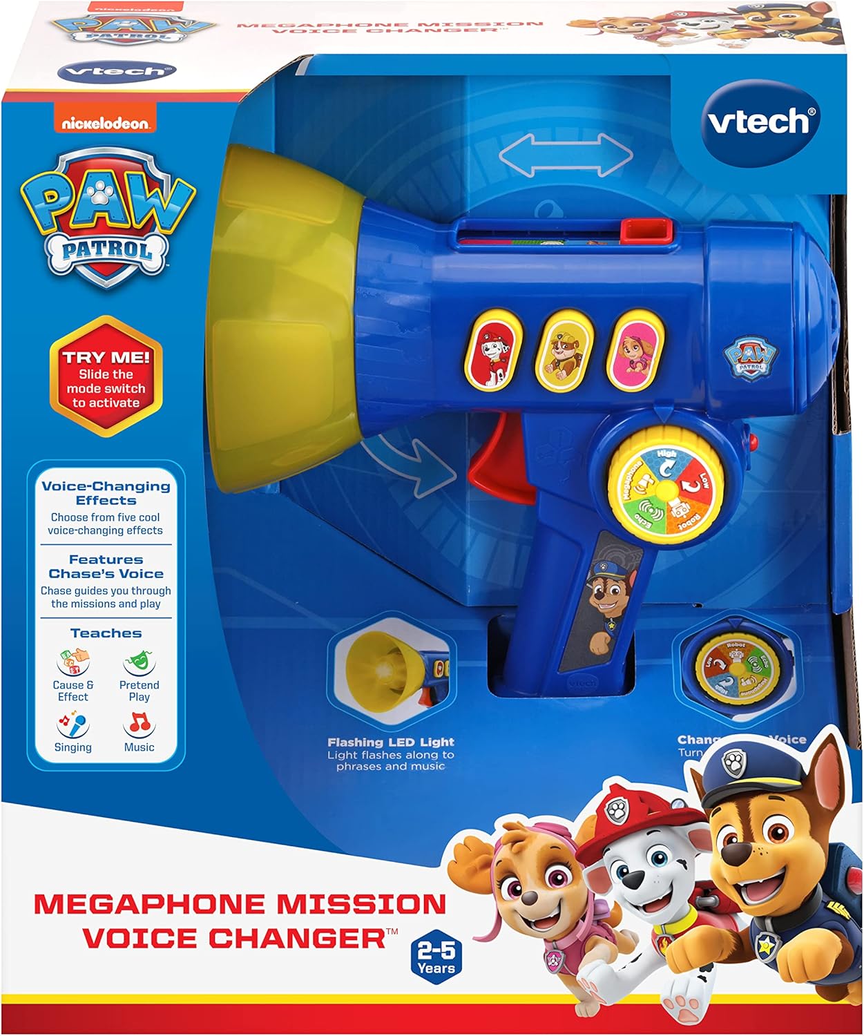 VTech PAW Patrol Megaphone Mission Voice Changer, Blue | Interactive Voice Changer with Siren, Character Sounds, Flashlight & PAW Patrol Rescue Role Play Toy