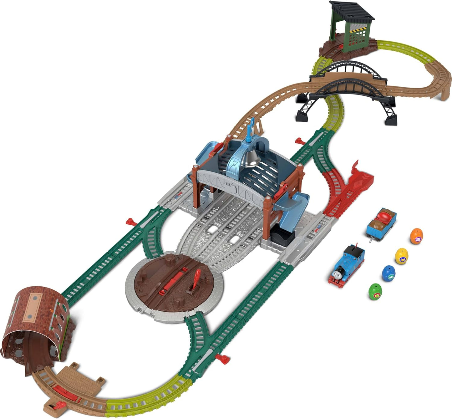 Thomas & Friends Toy Train Playset by Fisher-Price, Load & Launch Barrel Delivery with Classic Motorized Engine & Cargo Car, 18 Feet of Track-JDF26