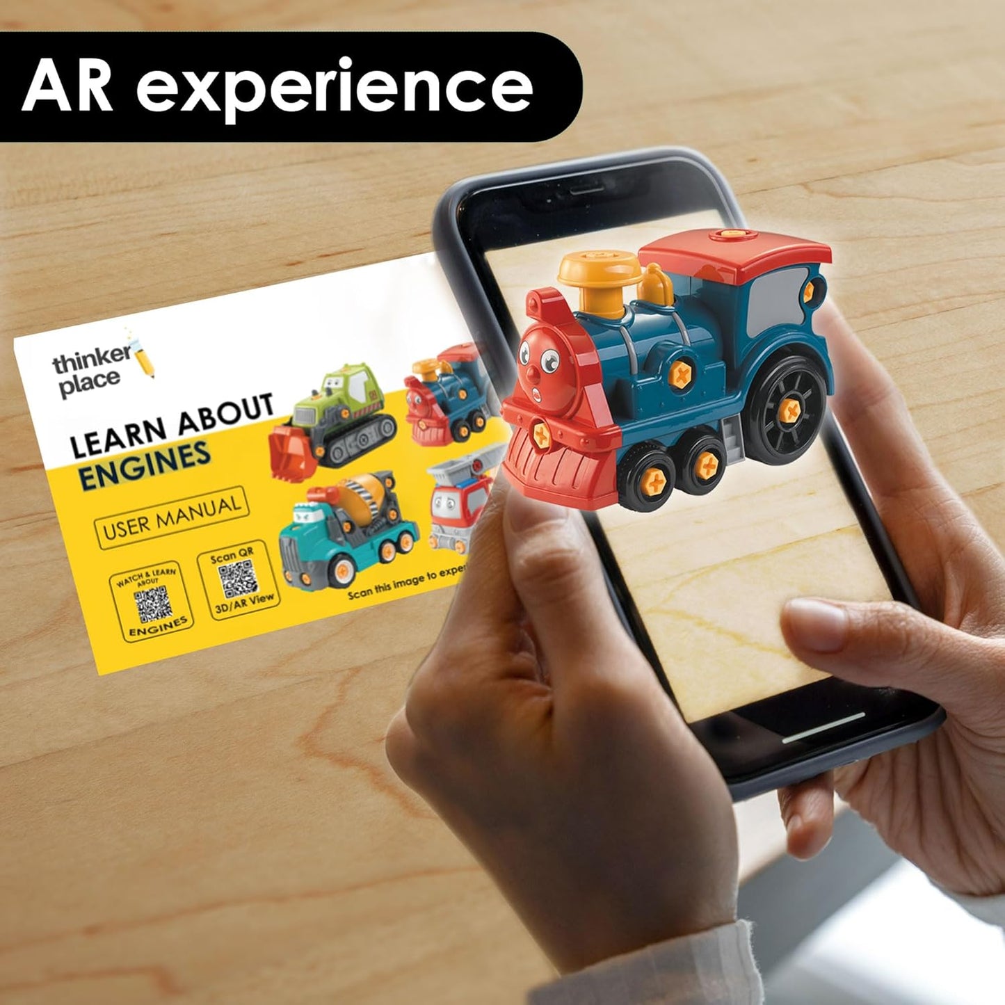 ThinkerPlace 2-in-1 Electric Detachable Train | Motorized DIY Assembly Train Set for Kids with Interchangeable Parts