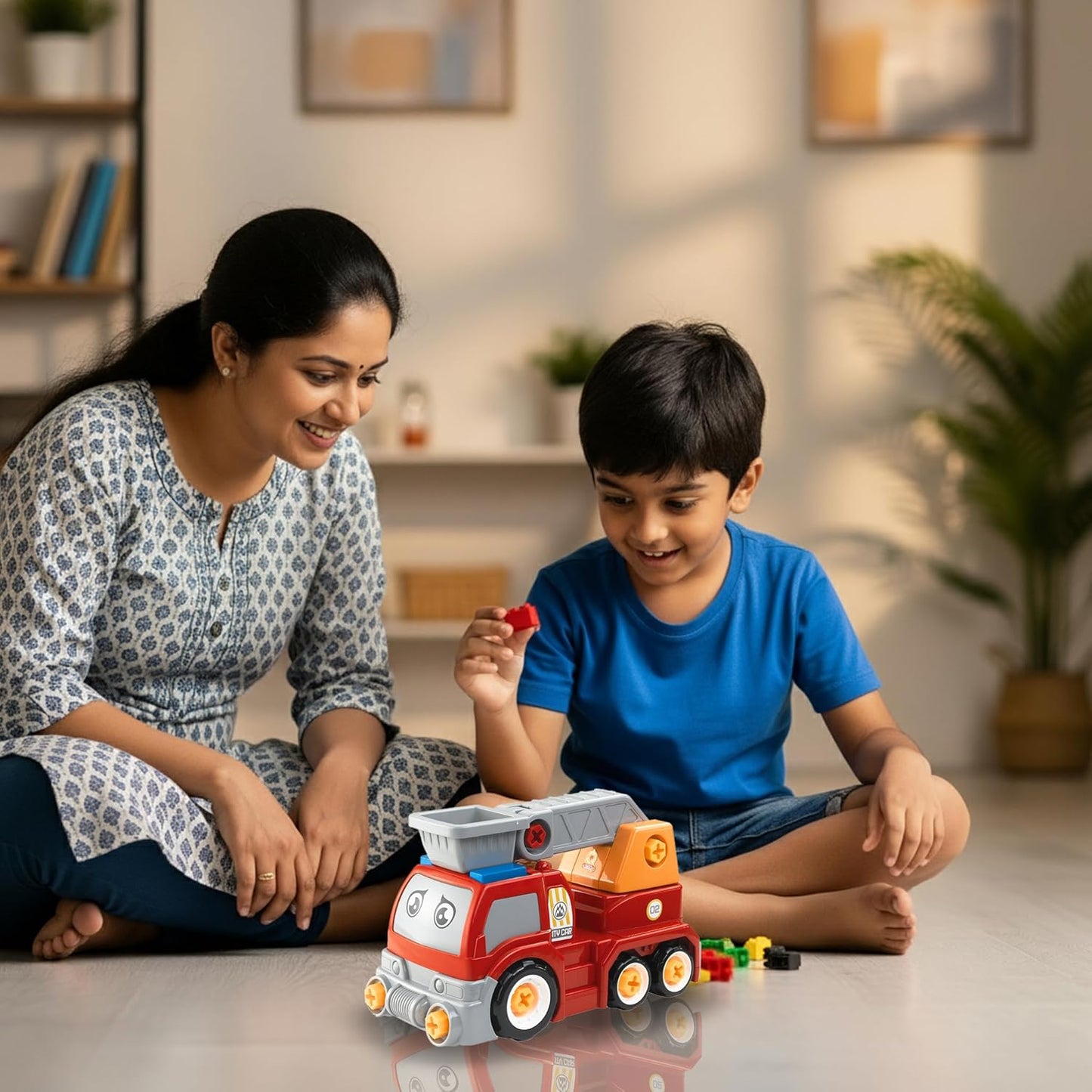 ThinkerPlace 2-in-1 Detachable Fire Truck | Buildable DIY Assembly Rescue Vehicle Toy for Kids