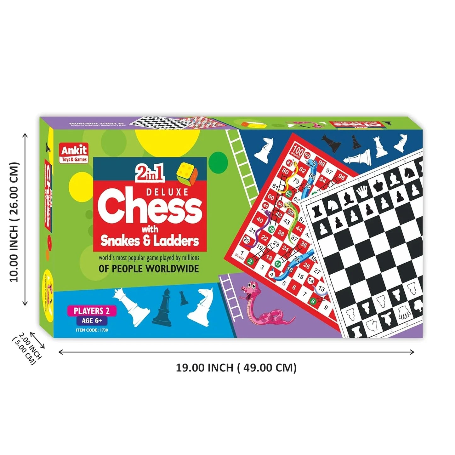 Ankit Toys 2-in-1 Chess & Snakes & Ladders Deluxe Game – 46×46 cm Board for Kids & Adults