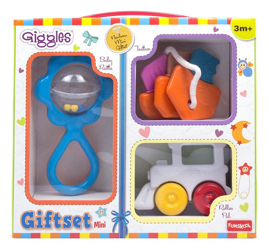 Giggles - Gift Set Mini , Multicolour Baby Toy Gift Set for New Born , Rattle,Teether,Vehicle , 6 Months &amp; Above , Infant Toys