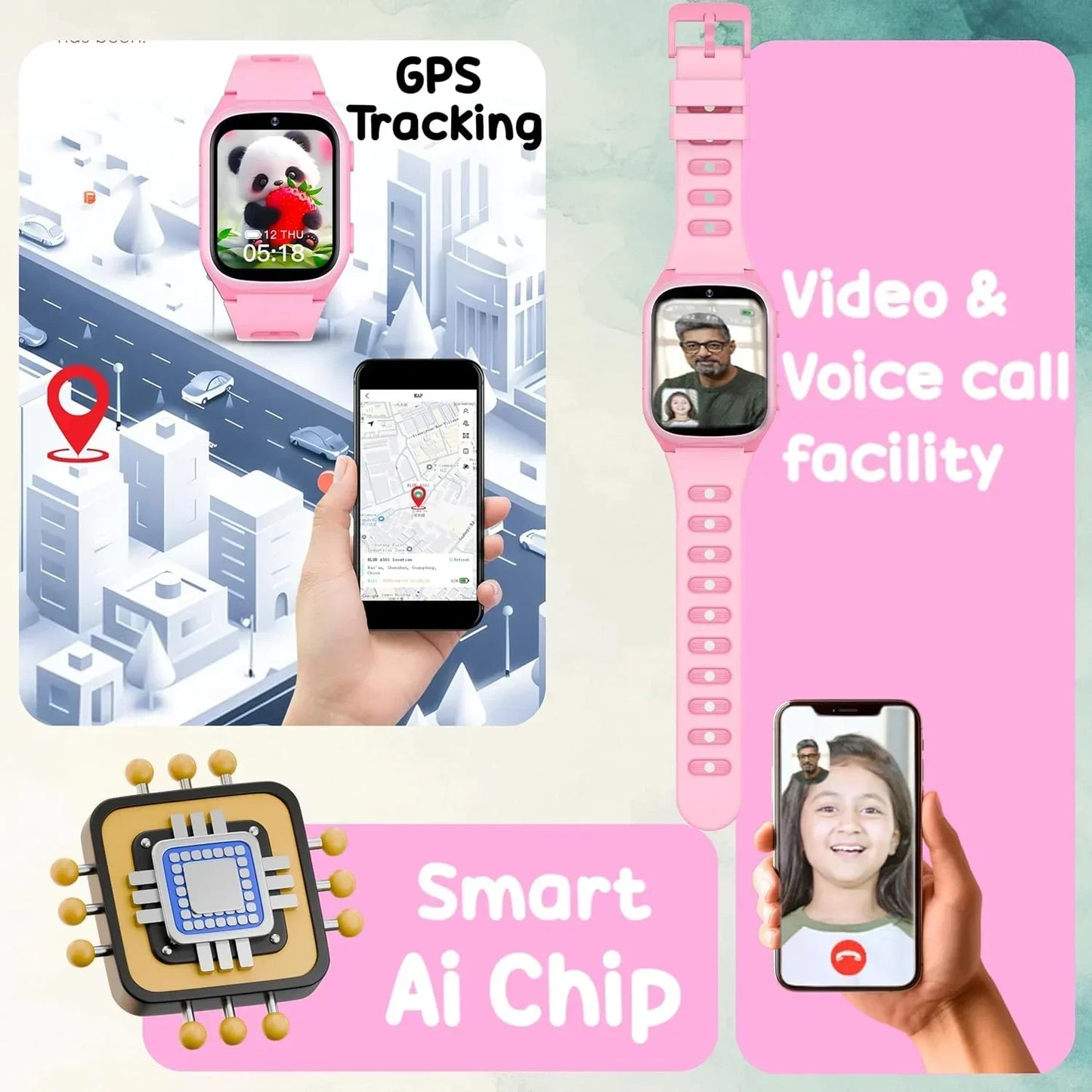 SPIKY Android 4G Video Calling Kids Smartwatch with Built in Jarvis AI | GPS Location Tracking | SOS, Water Resistant, 800 mah Super Battery | Suitable for 4 to 14 Years Kids- 3 colors