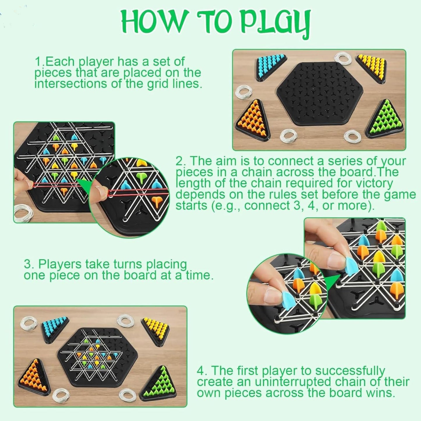 Triangle Chess Triggle Rubber Band Strategy Board Game | STEM Geoboard Puzzle for Kids & Adults | 2–4 Player Family Brain Teaser