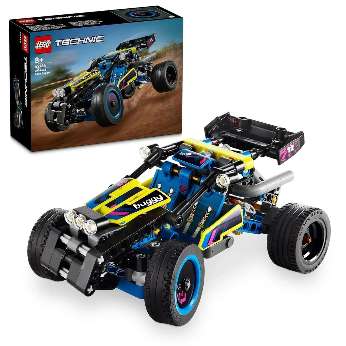 LEGO Technic off-road race buggy toy car in blue and yellow with product box