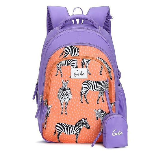 Genie Valerie 15-Inch Kids Backpack – Cute, Colorful, Lightweight & Water-Resistant with Happy Pouch - Jaiman Toys