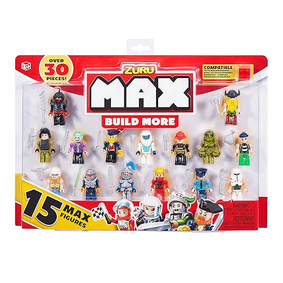 ZURU MAX Build More Mini Figure Set – 15 Collectible Figures, 30+ Accessories, Compatible Building Toy Minifigures for Kids Ages 5+