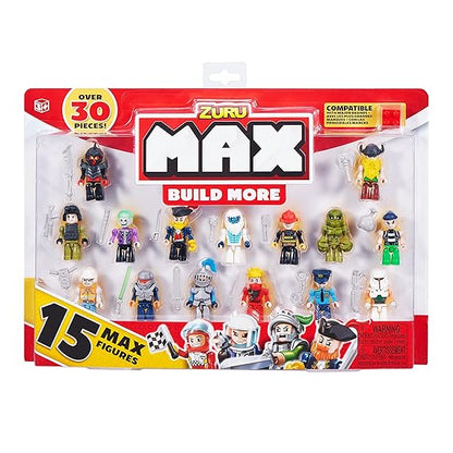 ZURU MAX Build More Mini Figure Set – 15 Collectible Figures, 30+ Accessories, Compatible Building Toy Minifigures for Kids Ages 5+