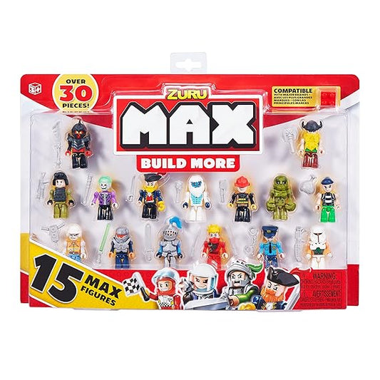 ZURU MAX Build More Mini Figure Set – 15 Collectible Figures, 30+ Accessories, Compatible Building Toy Minifigures for Kids Ages 5+