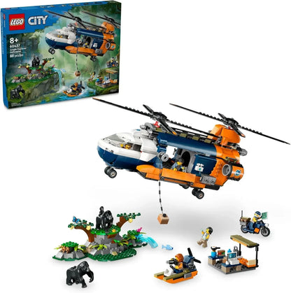 LEGO City 60437 Jungle Explorer Helicopter at Base Camp Building Toy, Comes with 5 Minifigures and 3 Gorilla Toy Figures, Adventure Playset for Kids Ages 8 and Up, Birthday Gift for Kids