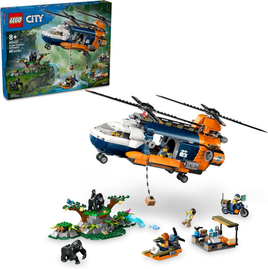 LEGO City 60437 Jungle Explorer Helicopter at Base Camp Building Toy, Comes with 5 Minifigures and 3 Gorilla Toy Figures, Adventure Playset for Kids Ages 8 and Up, Birthday Gift for Kids