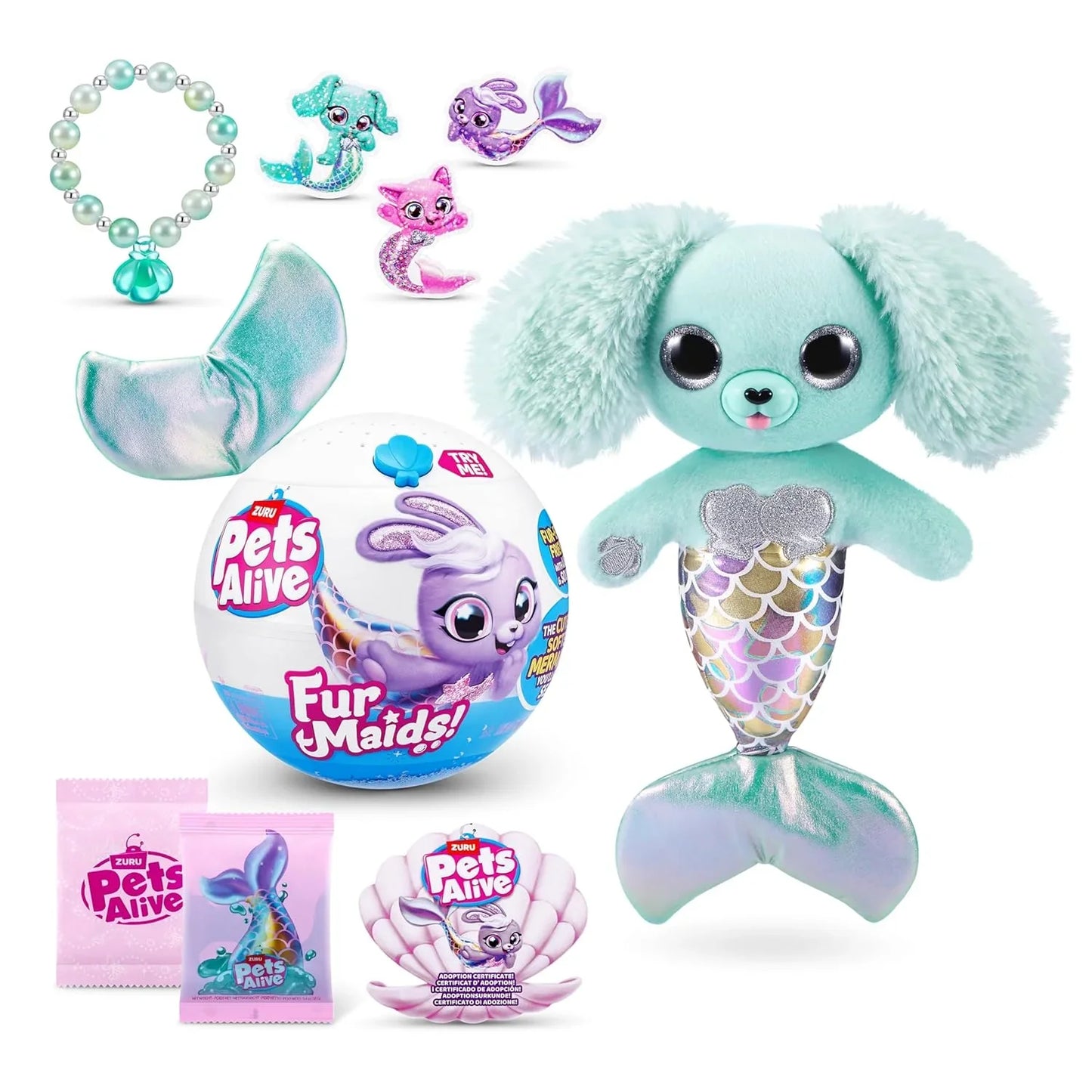 Pets Alive Furmaids by ZURU Mermaid Plush Interactive Light and Sound Girls Toy (Green Rabbit) - Jaiman Toys