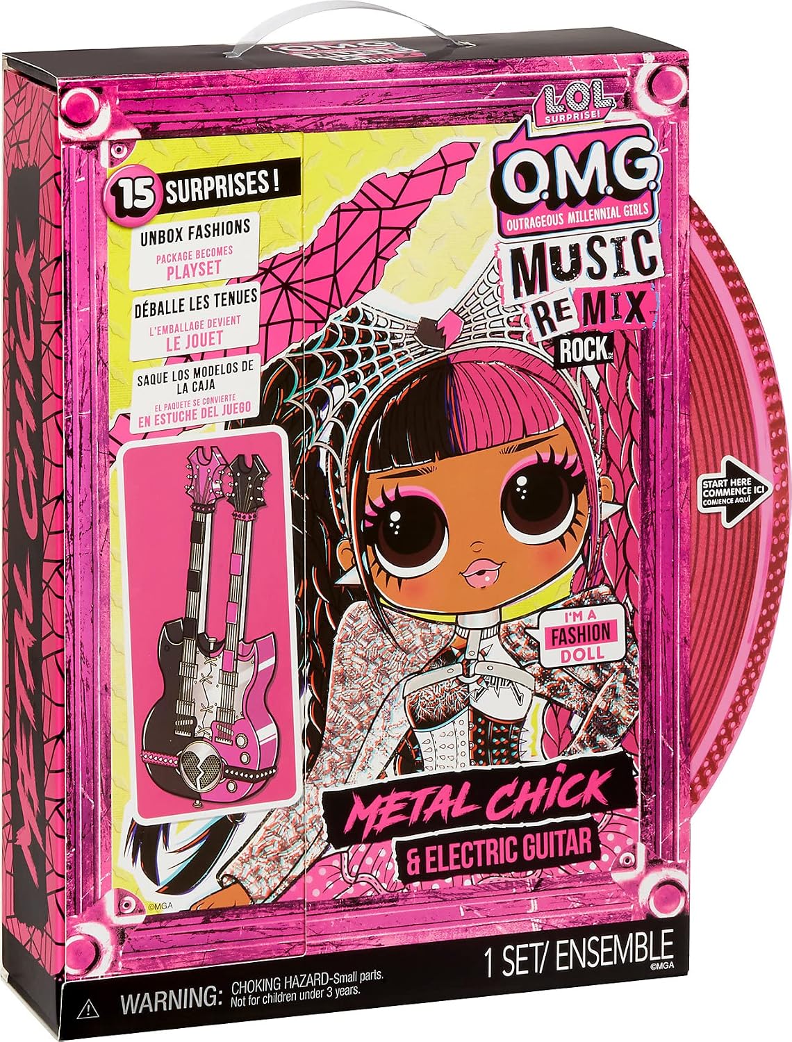 LOL Surprise OMG Remix Rock Metal Chick Fashion Doll with 15 Surprises Including Electric Guitar, Outfit, Shoes, Stand, Lyric Magazine & Record Player Playset- Gift Toys for Girls Boys Ages 4 5 6 7+
