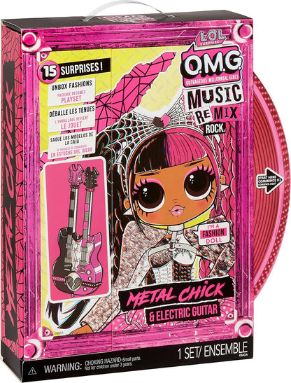 LOL Surprise OMG Remix Rock Metal Chick Fashion Doll with 15 Surprises Including Electric Guitar, Outfit, Shoes, Stand, Lyric Magazine & Record Player Playset- Gift Toys for Girls Boys Ages 4 5 6 7+