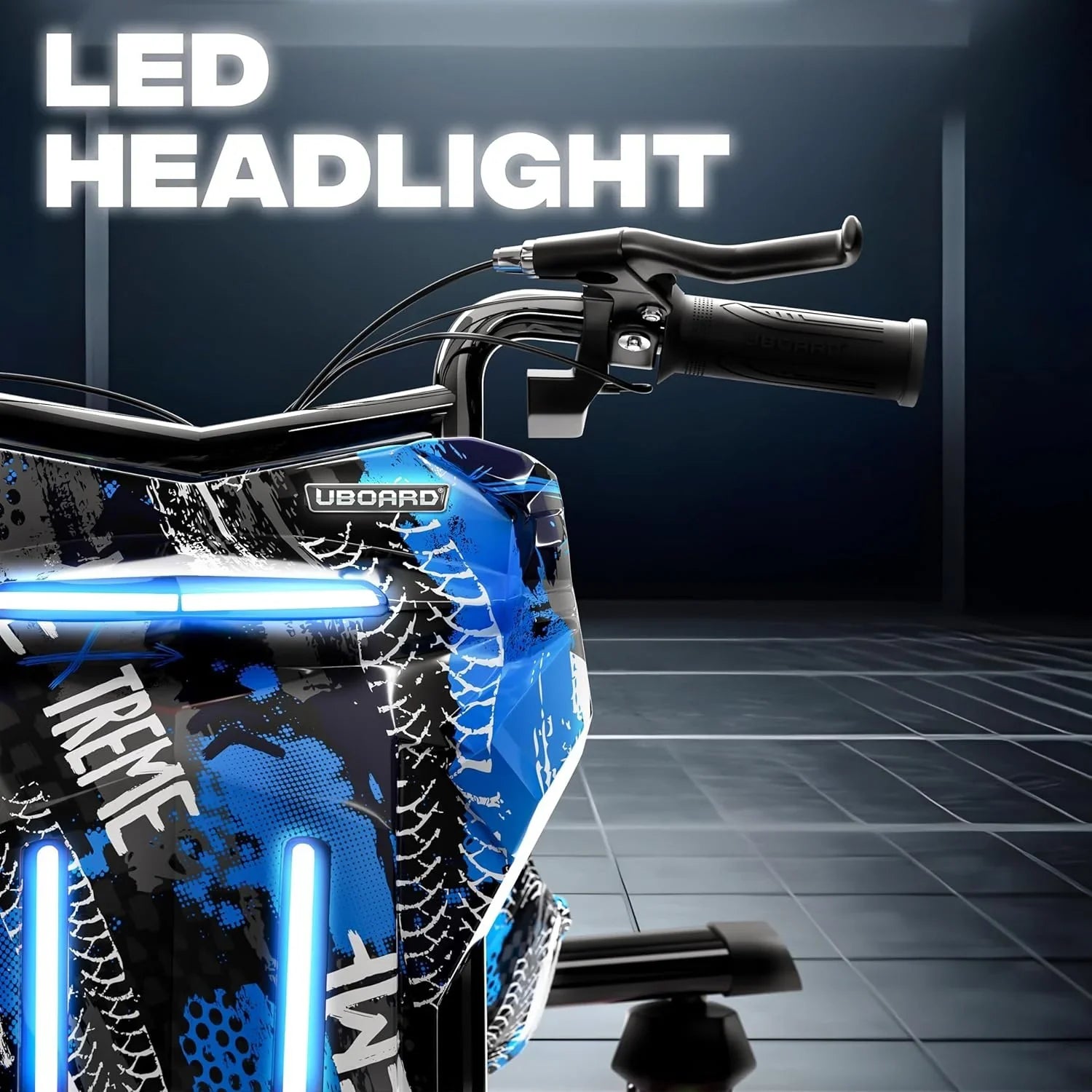 Uboard Blue 3-Wheel Drifter for Kids 6+: LED Lights, Bluetooth Front Disc Brakes - Jaiman Toys