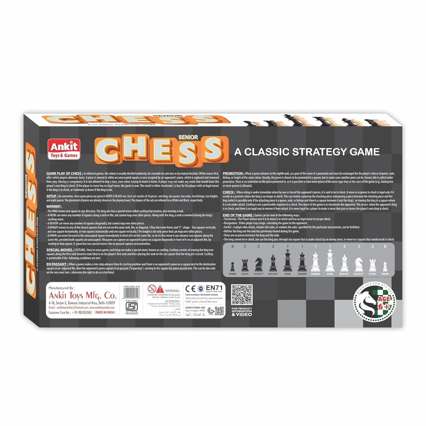 Ankit Toys Classic Chess Game – 38×38 cm Strategy Board with Durable Pieces