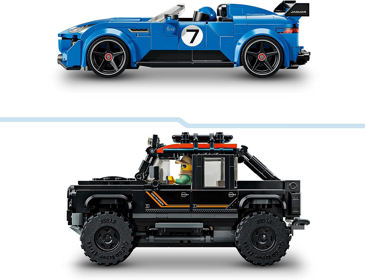 LEGO 77264 Speed Champions Jaguar Project 7 & Land Rover Defender – 2-Car Set with 2 Driver Minifigures, Ages 10+