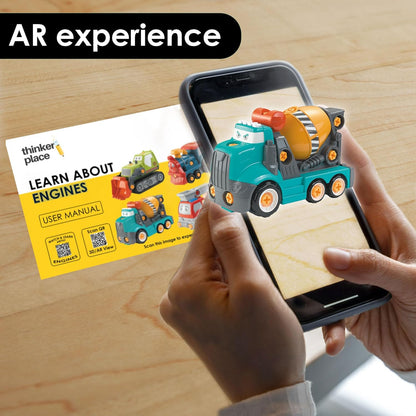 ThinkerPlace 2-in-1 Electric Detachable Mix Truck | Motorized Cement Mixer DIY Assembly Vehicle with Electric Drill for Kids