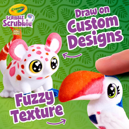 Crayola Scribble Scrubbie Pets Safari Treehouse Playset, Flocked Color and Wash Jungle Pets, Washable Markers, Stickers, Tub, Brush, Carry Case with Storage,3+