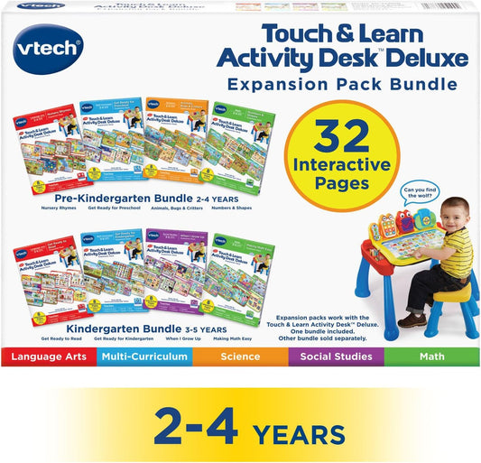 VTech Touch & Learn Activity Desk Deluxe 4-in-1 Pre-Kindergarten Expansion Pack Bundle | 32 Interactive Pages | Educational Learning Cartridge Set for Kids Age 2–4 Years