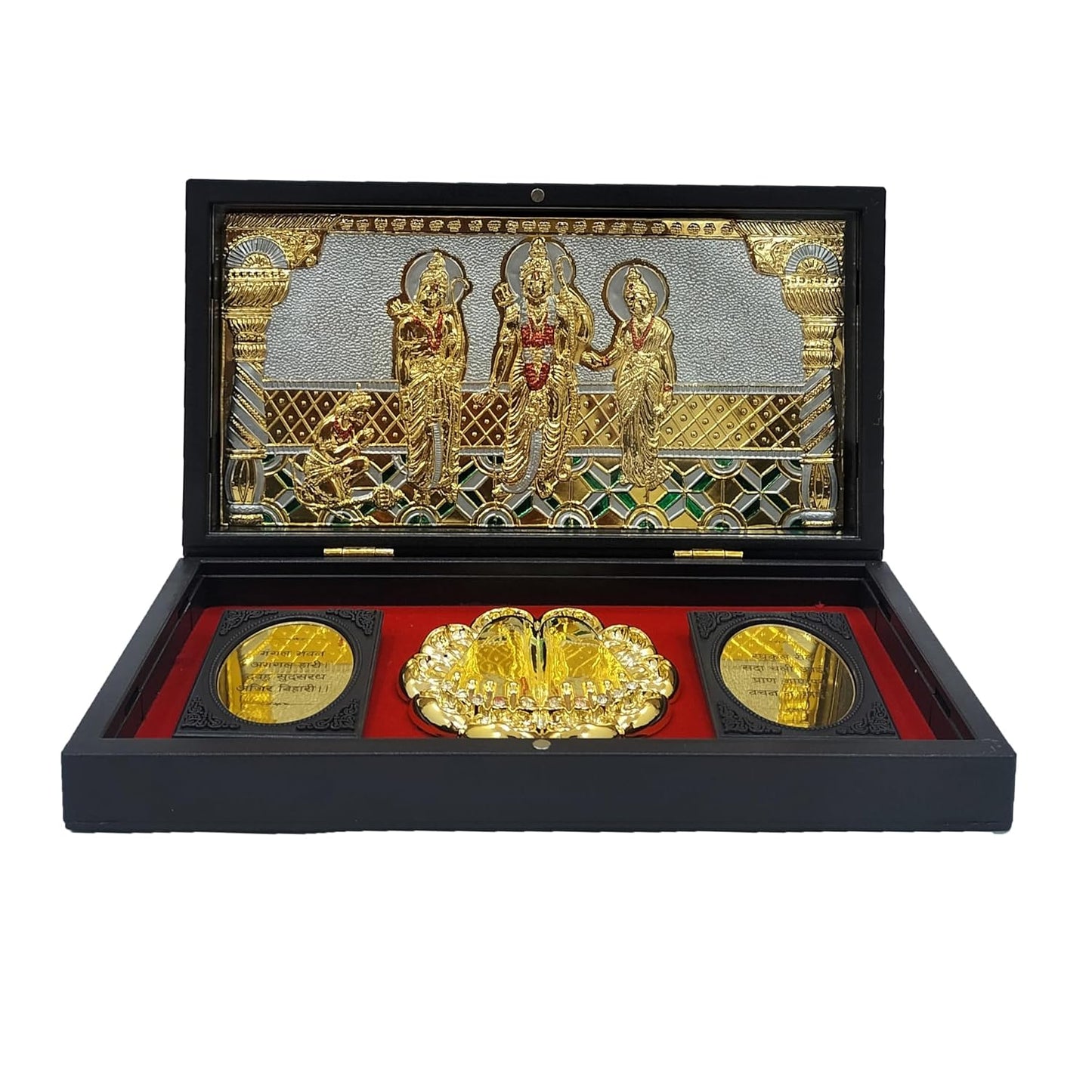 Jai Shree Ram Wooden Shagun Gift Box with Gold-Plated Ram Darbar & Charan Paduka | Premium Spiritual Return Gift Box for Wedding, Housewarming & Festivals
