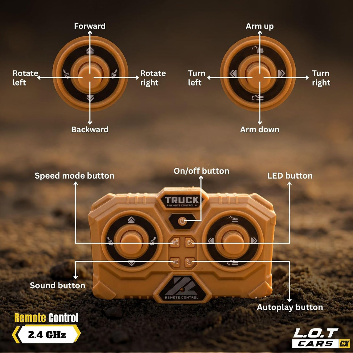 L.O.T Cars 1:64 Scale Remote Control RC Excavator | RIFT Construction Digger Toy with Moving Arm & Bucket | Rechargeable Engineering Vehicle for Kids