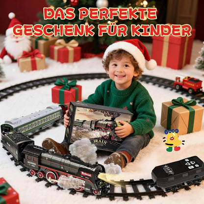 FENMING Classic Steam Train Set with Smoke, Lights & Track Layout | Battery Operated Railway Toy