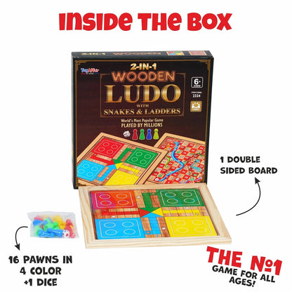 Toyaffair 2-in-1 Wooden Board Game – Ludo & Snakes & Ladders Portable Family Game Set