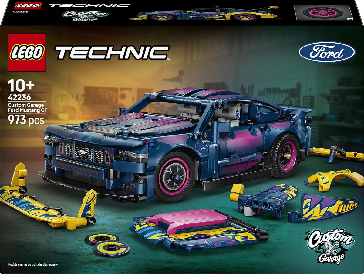 LEGO 42236 Technic Custom Garage Ford Mustang GT – 973-Piece Customizable Car Building Set, Ages 10+