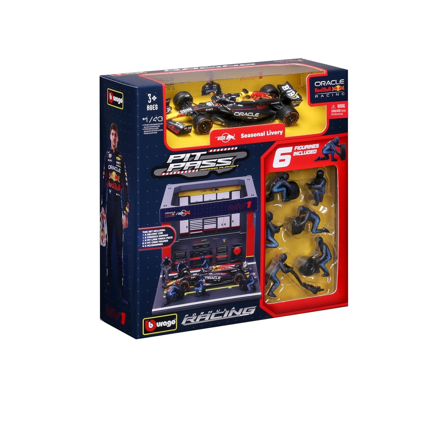 Bburago Oracle Red Bull Racing F1 Pit Pass Playset 1:43 Scale – RB19 Car with 6 Figures