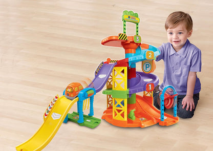 VTech Go! Go! Smart Wheels Spinning Spiral Tower Playset | Interactive Vehicle Tower with SmartPoint® Car, Lights, Sounds & Multi-Level Racing Fun for Toddlers