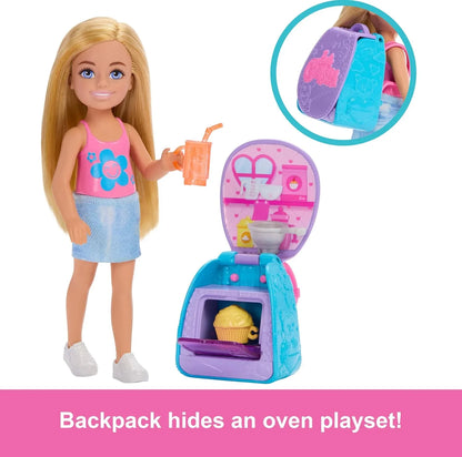 Barbie Family & Friends Cupcake Baking Backpack Blonde Chelsea Doll, Wearable Backpack with Baking Play Pieces - Jaiman Toys