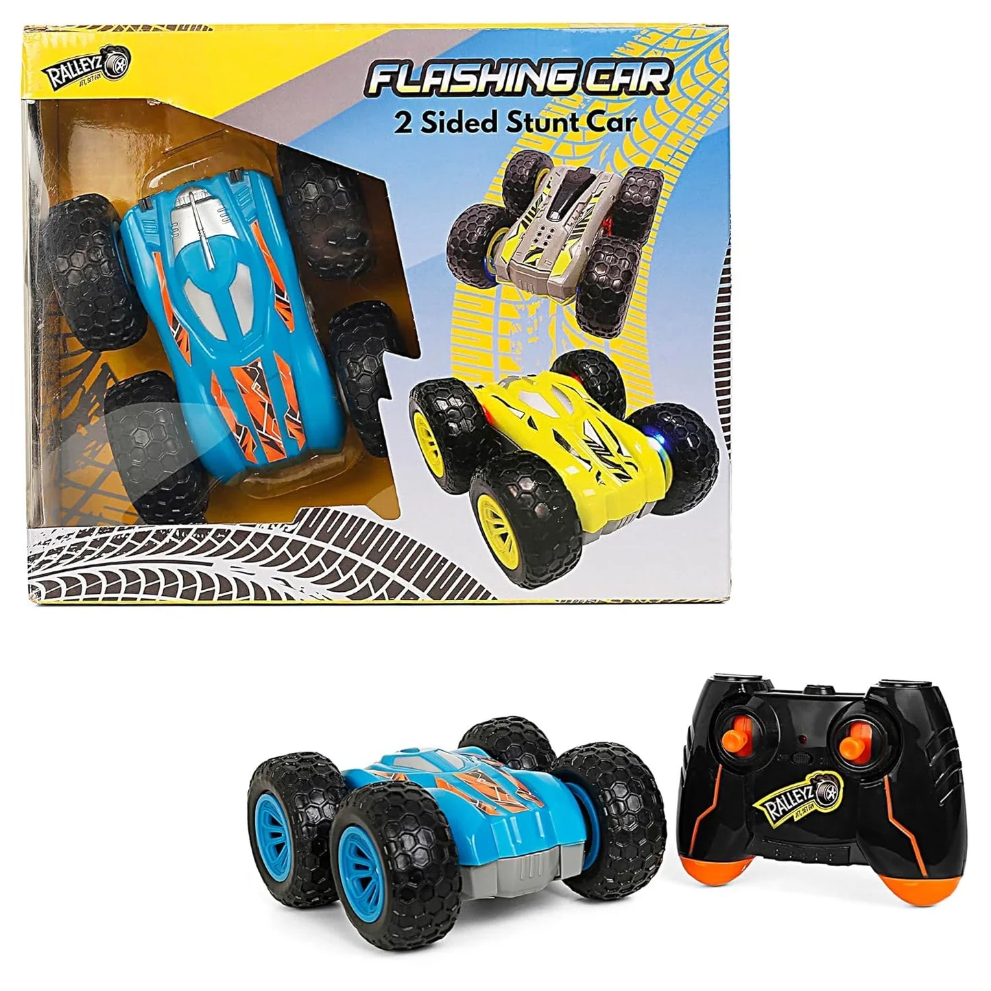 Ralleyz Flashing 2 Sided Stunt Remote Control Car, RC Cars With Double Sided 360° Flips-Blue