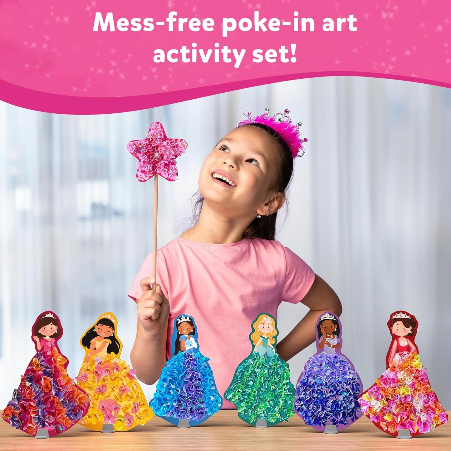 Skillmatics Art & Craft Activity - Poke-in Art Magical Princesses, Mess-Free Art for Kids, DIY Craft Kits, Creative Activity, Fine Motor Skills, Gifts for Girls & Boys Ages 4, 5, 6, 7, 8, 9