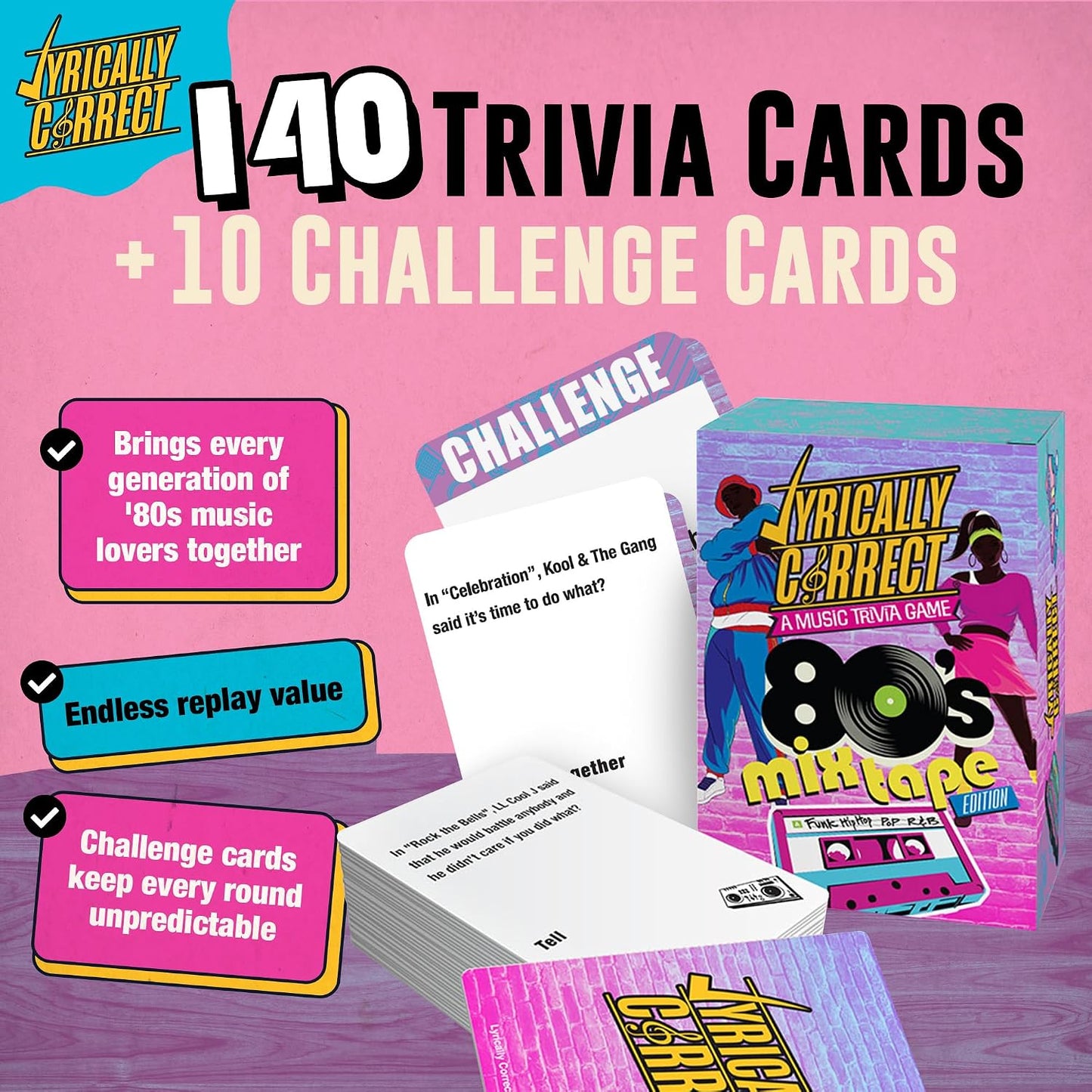 Lyrically Correct 80's Mixtape Edition | Music Card Game | Standalone Party Game for Families & Adults | 80s Pop, Funk, Hip-Hop & R&B