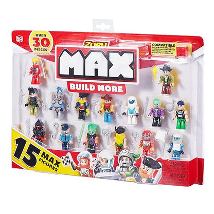 ZURU MAX Build More Mini Figure Set – 15 Collectible Figures, 30+ Accessories, Compatible Building Toy Minifigures for Kids Ages 5+