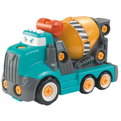 ThinkerPlace 2-in-1 Electric Detachable Mix Truck | Motorized Cement Mixer DIY Assembly Vehicle with Electric Drill for Kids