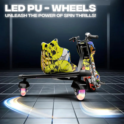 Uboard Multicolored 3-Wheel Drifter for Kids 6+: LED Lights, Bluetooth, Front Disc Brakes - Jaiman Toys