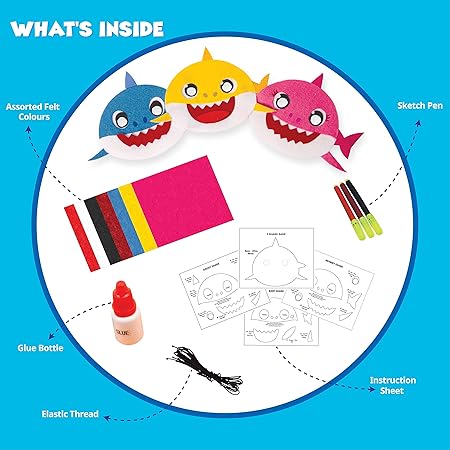 Funskool Handycrafts Baby Shark Mask Making Kit for Kids | DIY Make Your Own 3 Soft Baby Shark Masks | Creative Art & Craft Activity Set | Baby Shark Birthday Party Supplies, Games & Activities | Craft Kit for Boys & Girls Ages