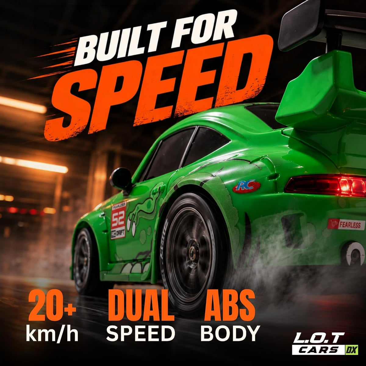 Zipp Remote Control Car | 20 km/h 2.4GHz RC Drift Car | 4x4 Drifting Car with 100m Remote Range | Multi-Mode LED Lights | Rexy Green