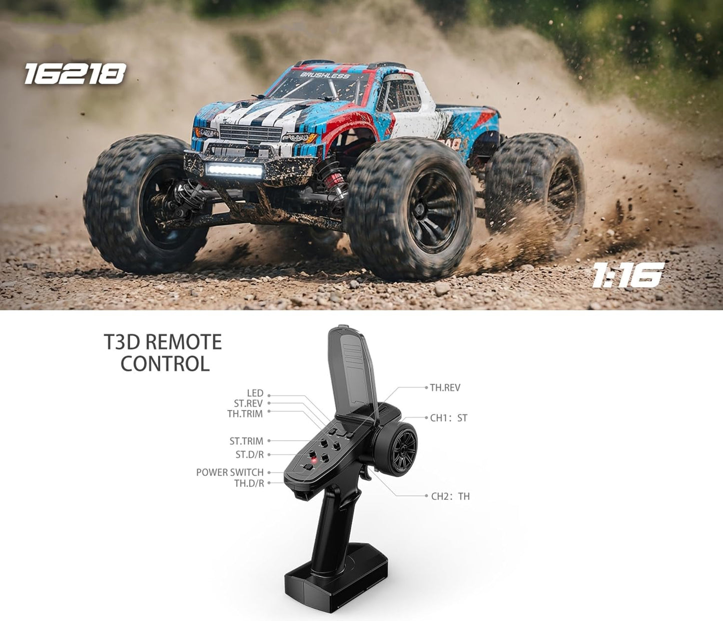 MJX Hyper Go 1:16 Scale 4WD Brushless RC Monster Truck | 2852 Brushless Motor, 45A ESC, 2.2kg Servo, 2.4GHz Ready-to-Run High-Speed Off-Road Remote Control Car