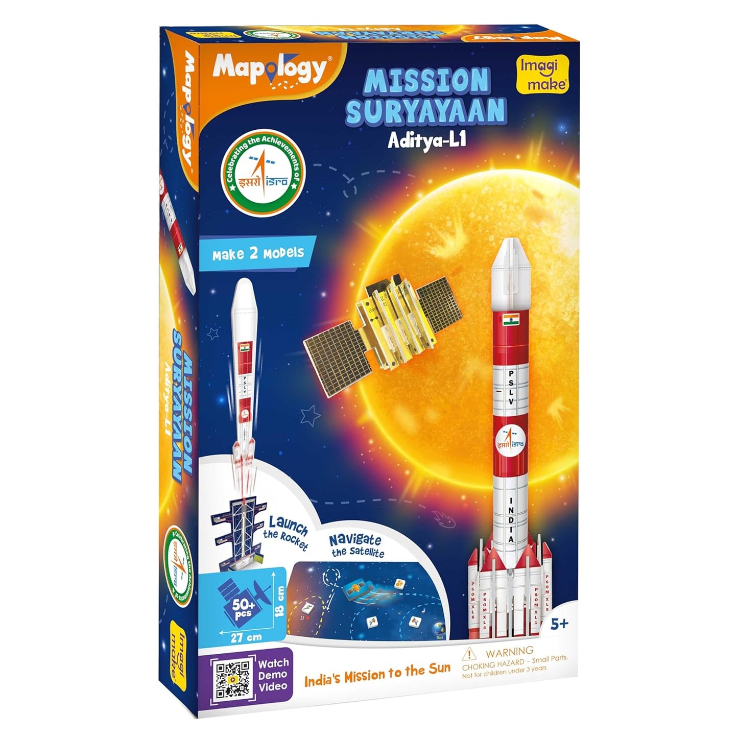 Imagi Make Mapology Mission Suryayaan Aditya-L1 50+ Pcs Rocket & Satellite Model Building Kit for Kids | Make 2 Models | Launch the Rocket & Navigate the Satellite | India’s Mission to the Sun Educational STEM Space Toy