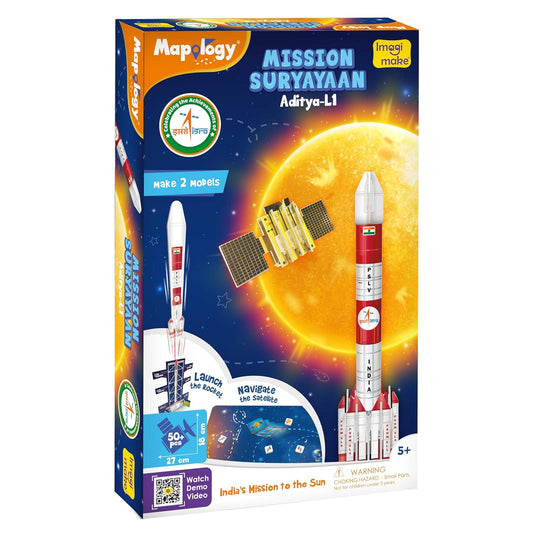 Imagi Make Mapology Mission Suryayaan Aditya-L1 50+ Pcs Rocket & Satellite Model Building Kit for Kids | Make 2 Models | Launch the Rocket & Navigate the Satellite | India’s Mission to the Sun Educational STEM Space Toy