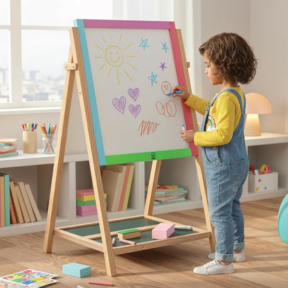 Simarr 2-in-1 Space Kids Writing Board – Double Sided Blackboard & Whiteboard with Stand | Learning & Drawing Board for Kids