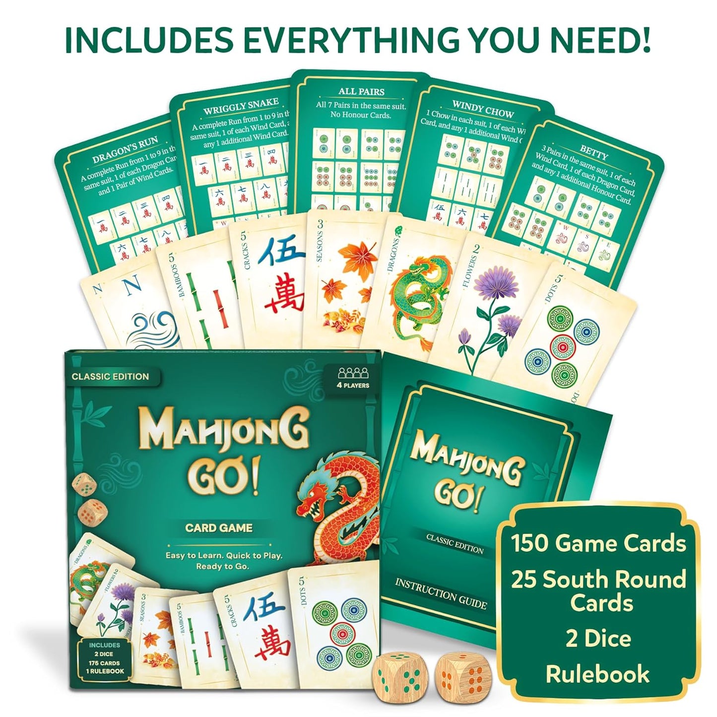 Gouda Games Mahjong Go! Card Game – Fast-Paced Travel Mahjong Strategy Game for 4 Players | Compact Mahjong Cards | Family & Party Game (Age 10+)