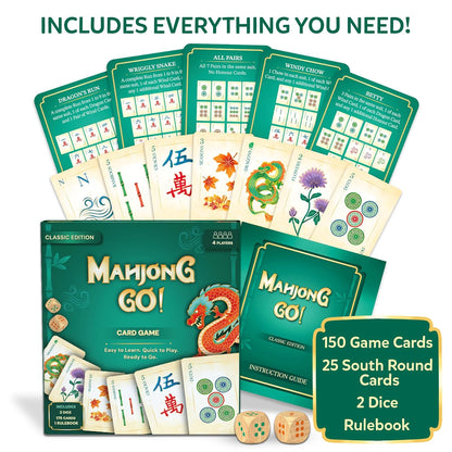 Gouda Games Mahjong Go! Card Game – Fast-Paced Travel Mahjong Strategy Game for 4 Players | Compact Mahjong Cards | Family & Party Game (Age 10+)