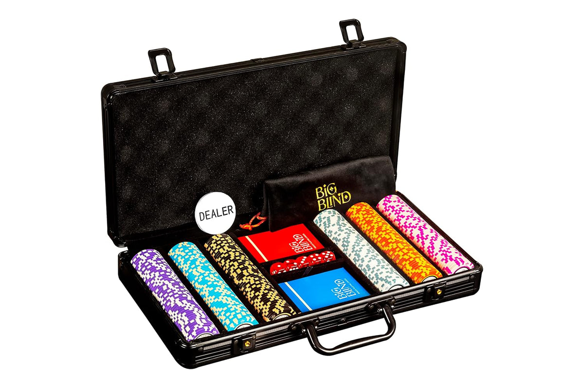 Big Blind 300-Piece Poker Chips Set for Adults with 2 Decks of Playing Cards & Dealer Button | Premium Poker Game Set with Carry Case for Parties & Game Nights