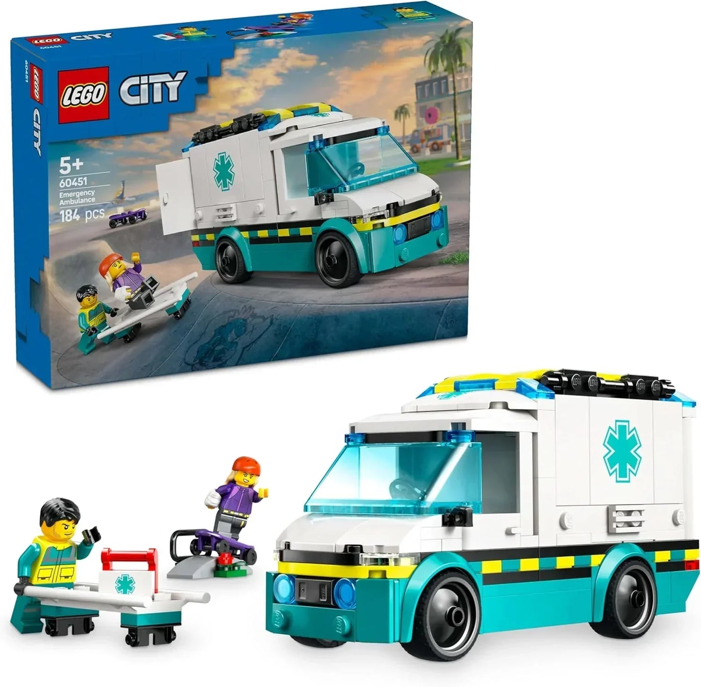 LEGO City - 60451 Emergency Ambulance Toy with 2 Minifigures - Educational Learning Toys for 5+ Year Old Boys & Girls - Gift Ideas for Birthdays & Holidays