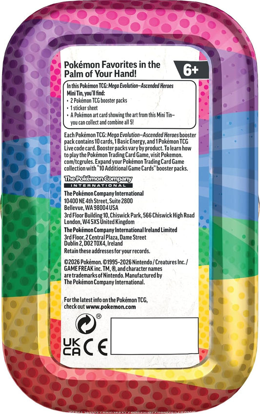 Pokémon TCG Mega Evolution Ascended Heroes Mini Tin – Clefairy & Chikorita – 2 Booster Packs + Sticker Sheet + Art Card – English Version