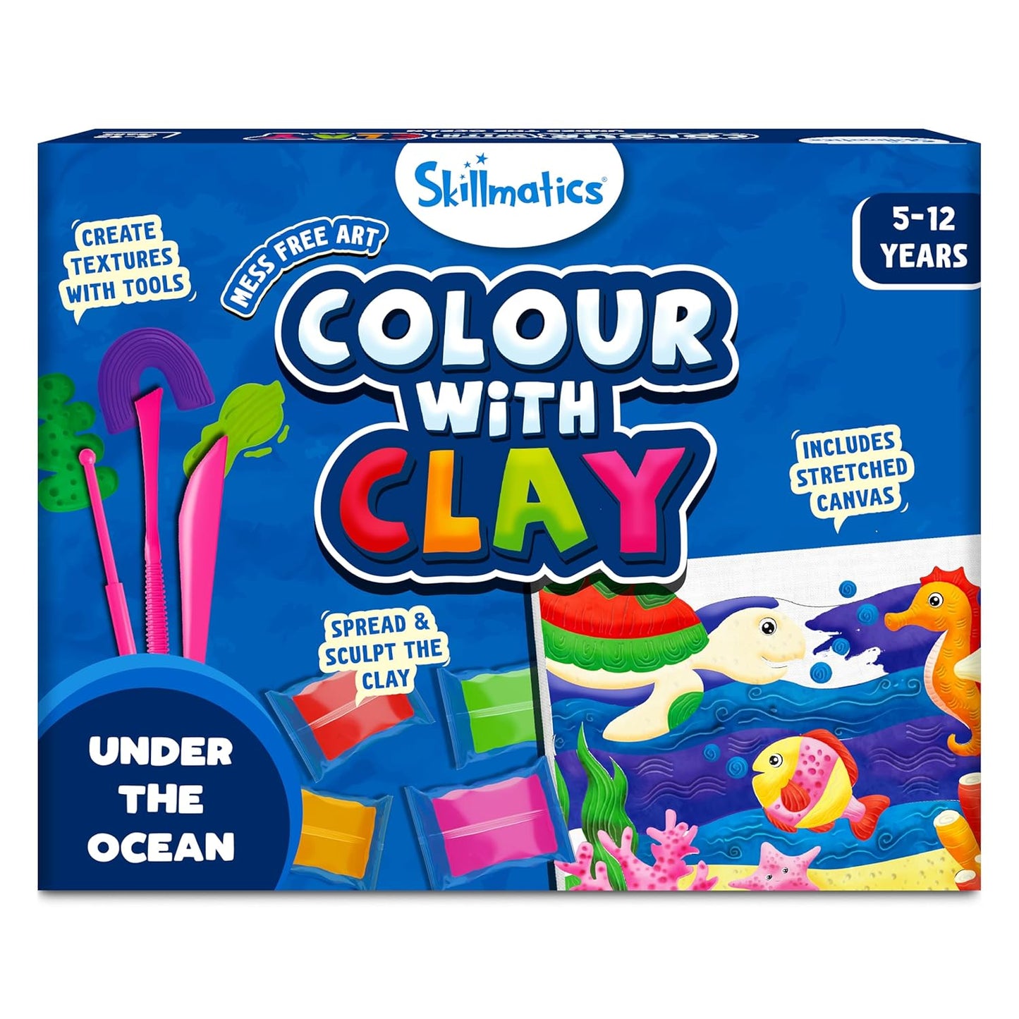 Skillmatics Art & Craft Kit - Colour with Clay, No Mess Art, Create a Clay Canvas of Under The Ocean, Gifts for Ages 5 to 12